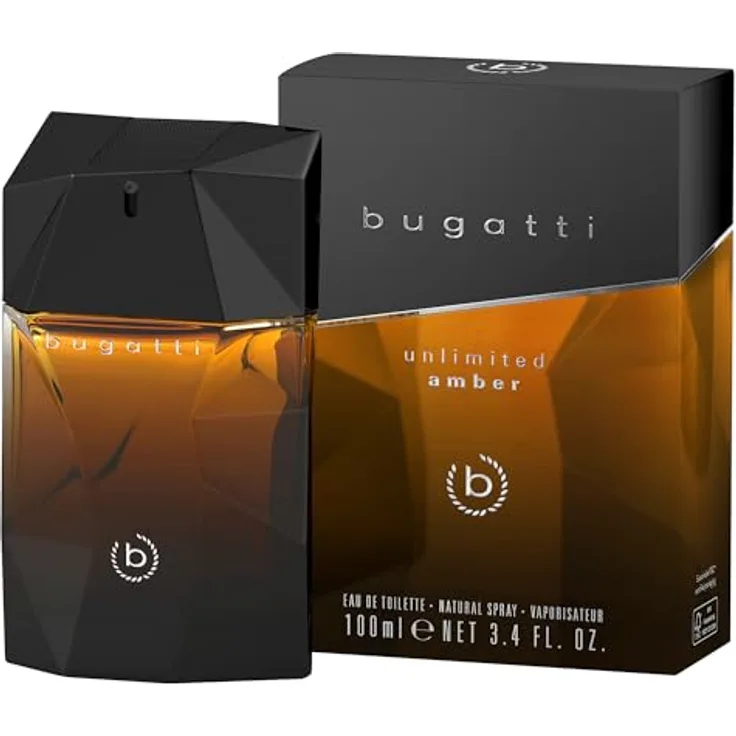 Bugatti Herren Parfüm „Unlimited Amber“, 100 ml Eau de Toilette mit Bergamotte, Apfel, marinen Noten & Zedernholz, frisch, elegant & ausgewogen