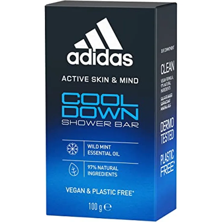 adidas Cool Down feste Dusche für ihn mit ätherischem Minzöl und sanften Inhaltsstoffen, vegan, 100 g