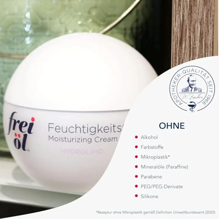 frei öl Hydrolipid FeuchtigkeitsCreme, Gesichtscreme mit Aloe Vera, Urea, Jojoba- und Borretschöl, 48h intensive Feuchtigkeit, vegan, 50 ml – Bild 5