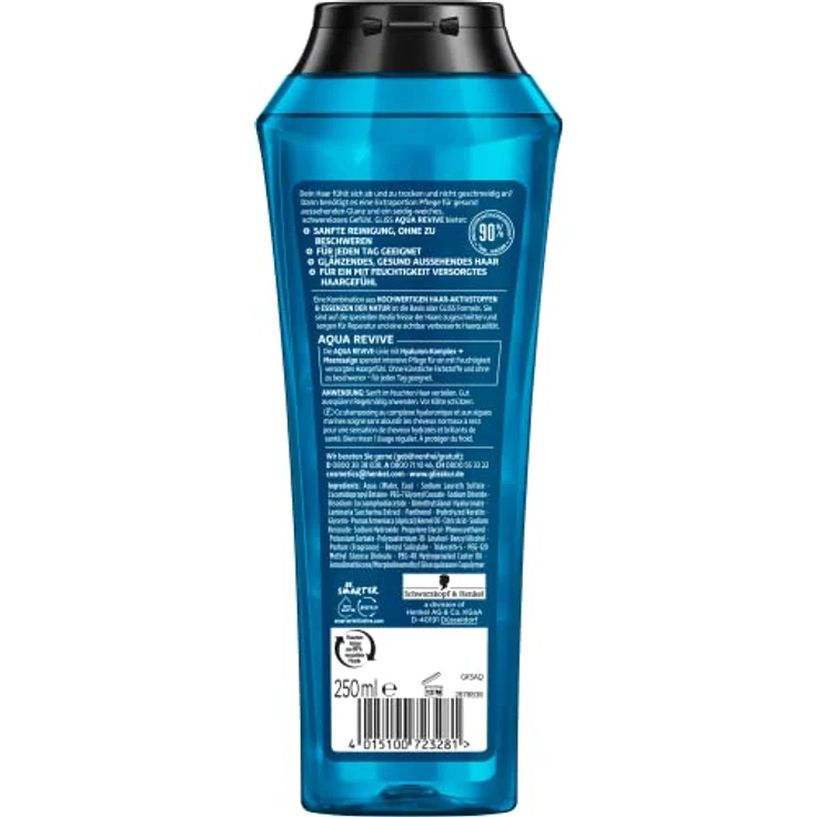 Gliss Shampoo Aqua Revive (250 ml), Haarshampoo bietet eine Extraportion Feuchtigkeit und gesunden Glanz, Feuchtigkeitsshampoo für normales bis trockenes Haar – Bild 2