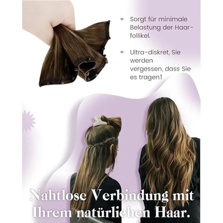 LaaVoo Echthaar Tressen Extensions mit Micro Rings, 12 Zoll Breit, EZE Weft, glatt, #2, 50g, 45cm – Bild 4