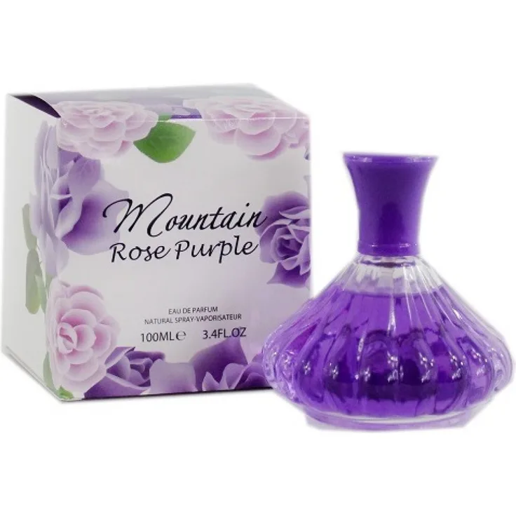 Damen Parfum Mountain Rose Purple, 100ml, floraler moderner Flacon mit leicht süßem Duft und lila Deckel