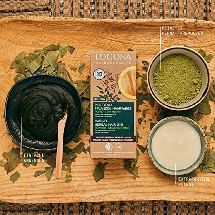 LOGONA Naturkosmetik Pflegende pflanzliche Haarfarbe, Veganes Haarfarbe-Pulver mit Bio-Henna für intensive Farbe und Glanz, Pflanzenhaarfarbe in Goldblond (Blond), 1 x 100g – Bild 2