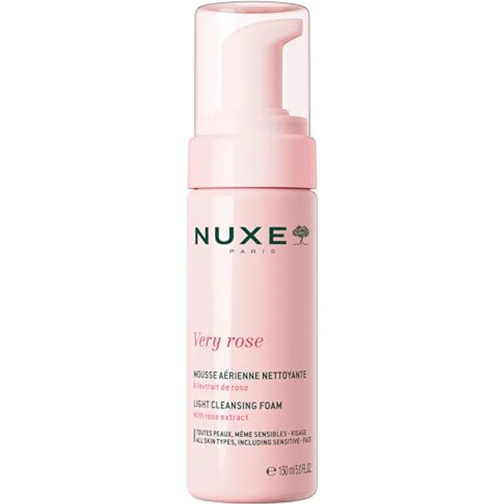 NUXE Very Rose Light Cleansing Foam 150 ml, sanfter Reinigungsschaum mit Rosenextrakt, für alle Hauttypen