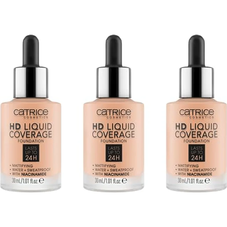 Catrice HD Liquid Coverage Foundation, Nr. 010, Nude, langanhaltend, mattierend, vegan, ölfrei, wasserfest, 3er Pack (3x30ml) – Bild 1