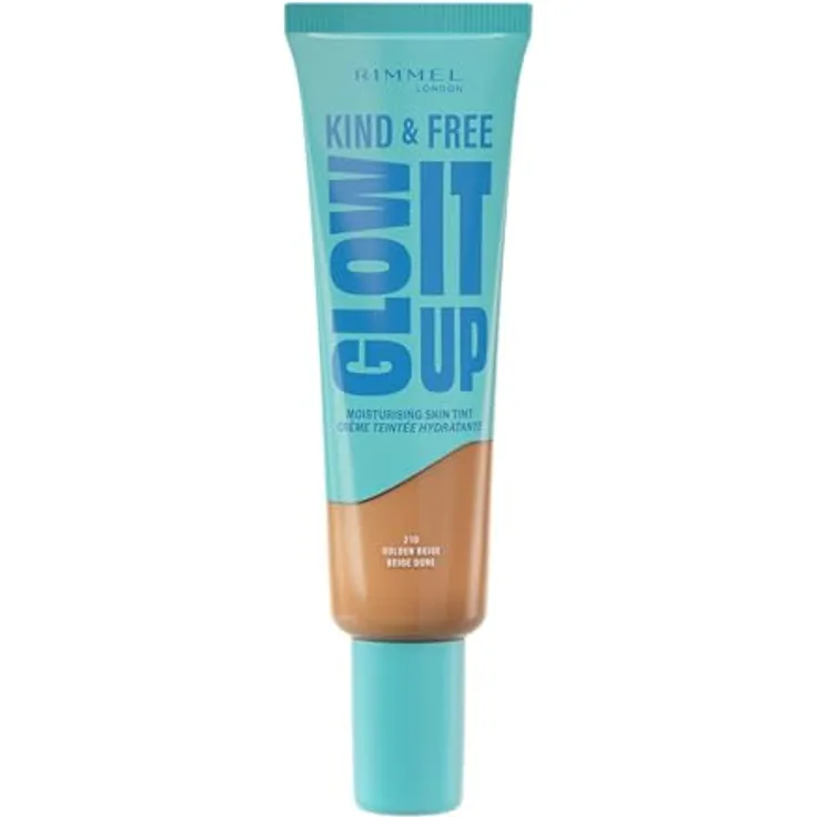 Rimmel Kind & Free Glow It Up, leichtes feuchtigkeitsspendendes Make-up, Farbton 210 Golden Beige, 30 ml