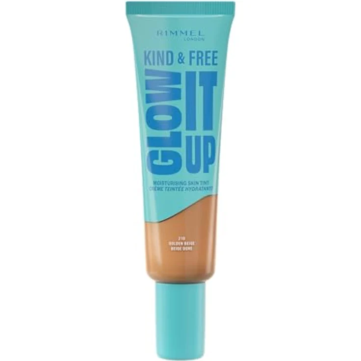 Rimmel Kind & Free Glow It Up, leichtes feuchtigkeitsspendendes Make-up, Farbton 210 Golden Beige, 30 ml – Bild 1