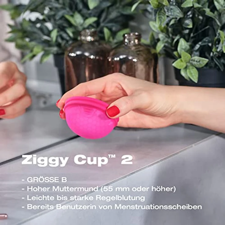 Intimina Ziggy Cup 2 B Menstruationstasse, 76 ml, hypoallergenes Silikon, wiederverwendbar, geeignet für Sport und Schwimmen während der Menstruation – Bild 4
