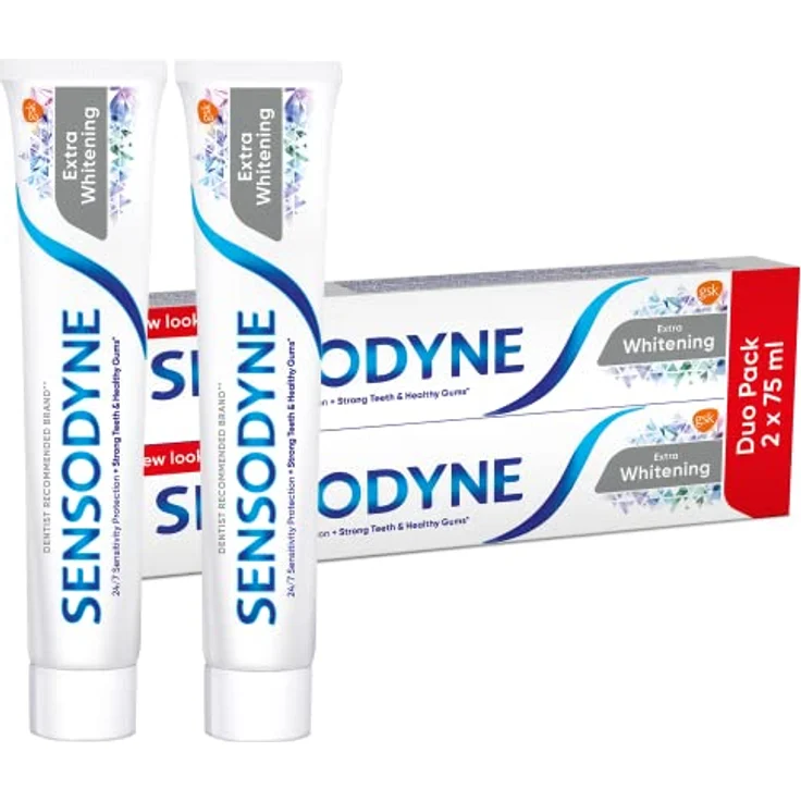 Sensodyne Extra Whitening, bleichende Zahnpasta mit Fluor für empfindliche Zähne, 2x75 ml, reduziert Zahnempfindlichkeit – Bild 3