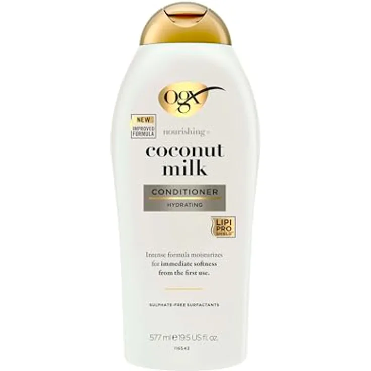 OGX Feuchtigkeitsspendender Kokosmilch-Conditioner für trockenes Haar, 577 ml, sulfatfrei, neue große Packungsgröße