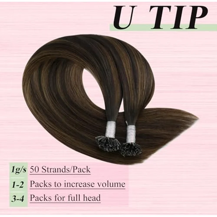 YoungSee Echthaar Ombre Bonding Extensions 40cm, Dunkelbraun und Mittelbraun, Keratin Hot Fusion Utip, 50g – Bild 4