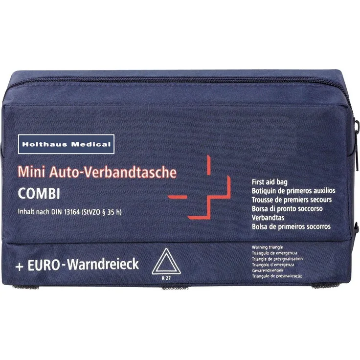 Holthaus Medical KFZ-Verbandtasche Mini-auto Combi, Nylon mit Reißverschluss, DIN 13164 Inhalt und integrierter Wandhalterung