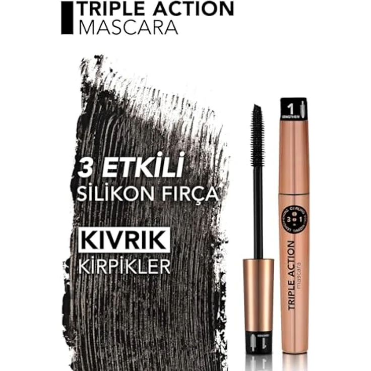 flormar Triple Action Mascara, nährende Wimperntusche 3in1, 8 ml, intensives Volumen und Verlängerung – Bild 4
