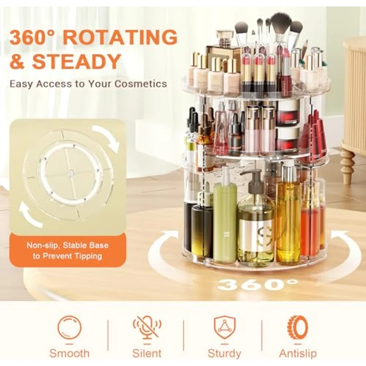 Auxmir Schminktisch Organizer 9 Stufen, 360° drehbar, großer Make Up und Kosmetik Aufbewahrung für Schlafzimmer und Badezimmer – Bild 3