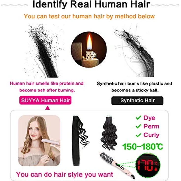 SUYYA Tape Extensions Echthaar, Invisible Tape in Haarverlängerungen, Seidig Gerade, Remy, 16 Zoll (40cm), 20 Stück, 40g, #613 Bleichblond – Bild 3