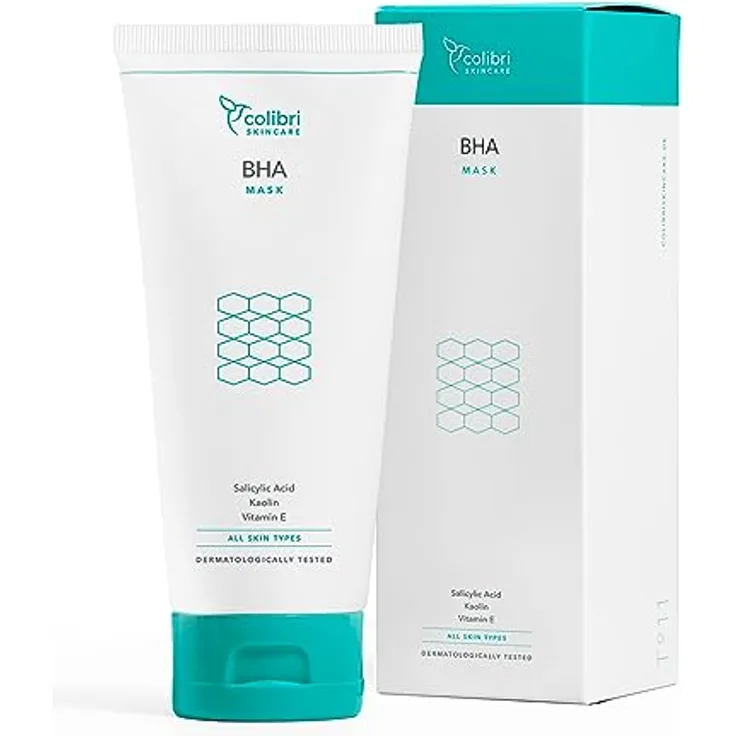 colibri skincare BHA Mask 150 ml - Aktivkohle Gesichtsmaske mit 2% BHA Salicylsäure - reinigt und verkleinert Poren - gegen Mitesser mit Totes-Meer-Salz - vegan - Made in Germany