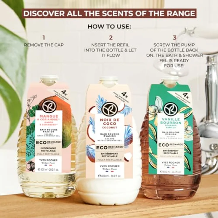 Yves Rocher Nachfüllpack Dusch-Shampoo Monoï 600ml | Recycelbares Format | Natürlich, Sulfatfrei & Feuchtigkeitsspendend Duschgel – Bild 5