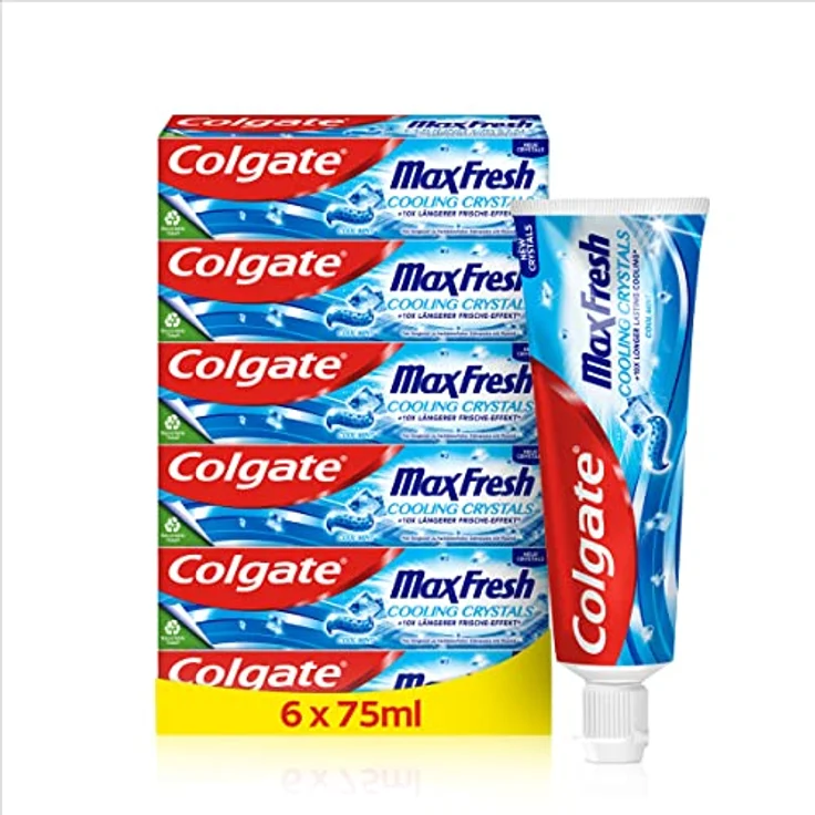 Colgate Zahnpasta Max Fresh Cooling Crystals 6x 75 ml – effektive Zahnreinigung für langanhaltende Frische und ein sauberes Mundgefühl – hält die Zähne weiß und bekämpft Karies – Bild 1