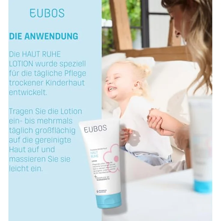 EUBOS Kinder HAUT RUHE Lotion, 200 ml, mit 6% Nachtkerzenöl und Johanniskraut-Extrakt, für trockene Haut, frei von Mikroplastik und Parfüm – Bild 7