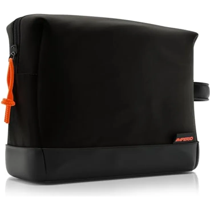 IMPERIO Kulturbeutel, wasserdichte Kosmetiktasche aus Premium Canvas & veganem Kunstleder, 5 Liter Stauraum, schwarz