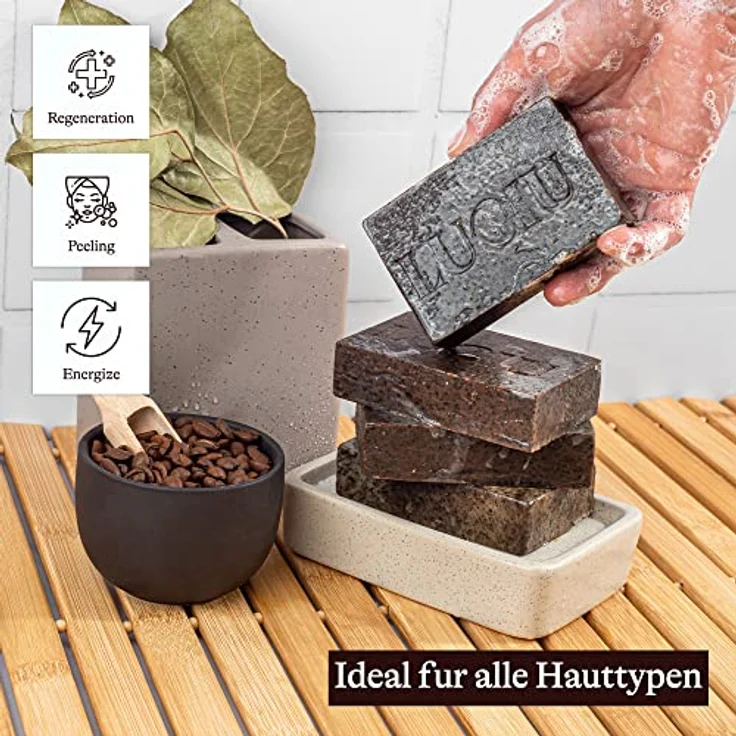 lubiu Kaffee Seife mit Peeling 100g - Bio Seife Stück Kaffeeseife - Bio Duschseife Damen und Naturseife Männer - Körper Peeling Seife - Natural Soap – Bild 4
