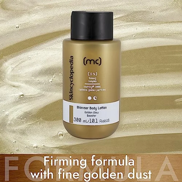 Skincyclopedia Bodylotion Golden Glow mit Peptiden, Koffein und Goldpartikeln, 300ml, Dermatologisch getestet – Bild 4