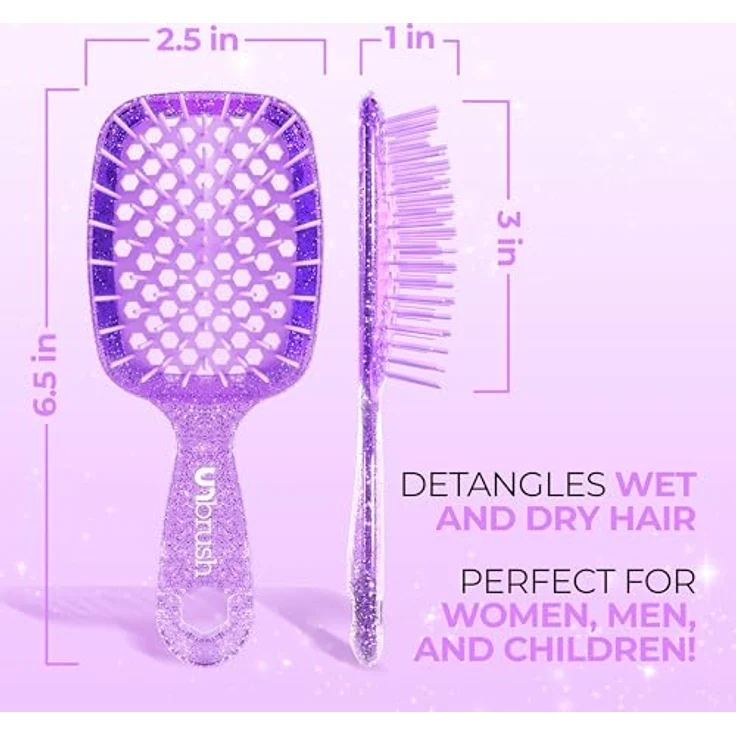 UNbrush Glitter Collection Detangling Hair Brush Mini, Amethyst Haarbürste mit doppelter Borstenlängen, kompakt für unterwegs – Bild 6