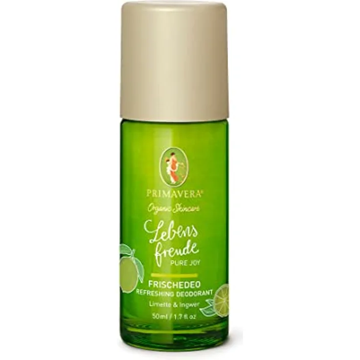 PRIMAVERA Lebensfreude Frischedeo 50 ml – Deo Roll-On, Naturkosmetik – Limette, Ingwer Duft - 24-Stunden-Schutz ohne Aluminiumsalze – vegan