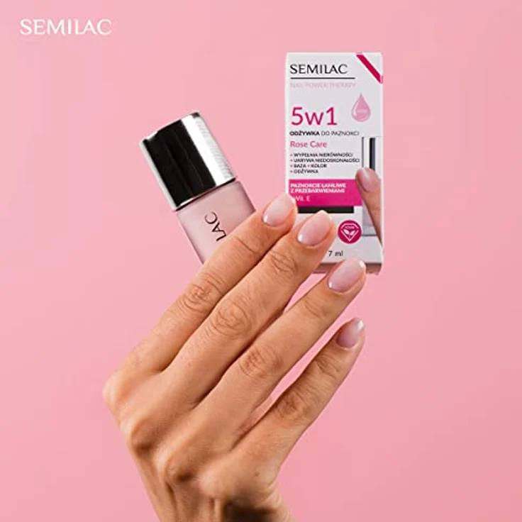 Semilac Nagelconditioner 5in1 Rose Care 7 ml - Sofortige Wirkung, gleicht aus und stärkt, transparentes Rosa, vegan & dermatologisch getestet – Bild 3