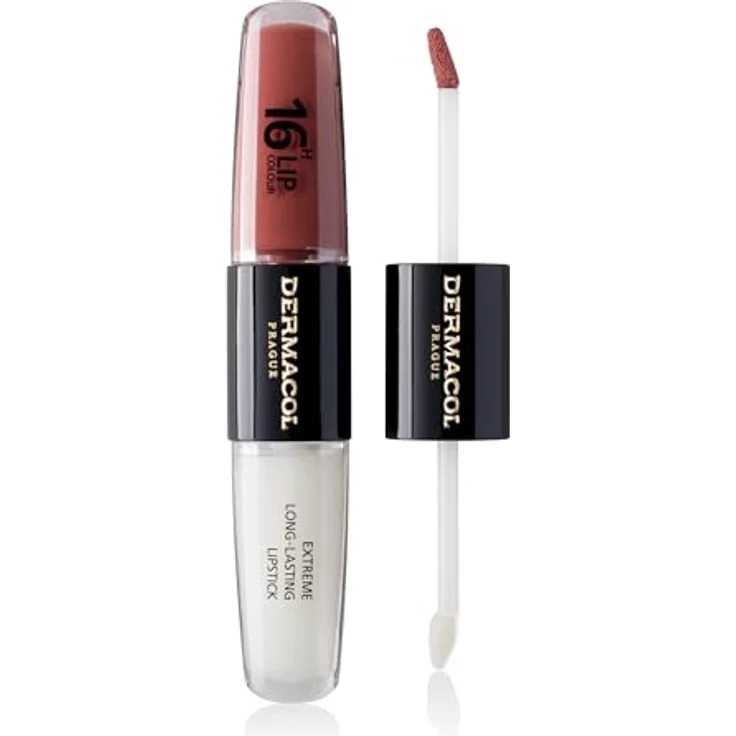 Dermacol 16H Lip Colour, langlebiger, glänzender Lippenstift in Farbton 33 Viva Glam, 2x4 ml, hochpigmentierte Formel mit Vitamin E – Bild 1