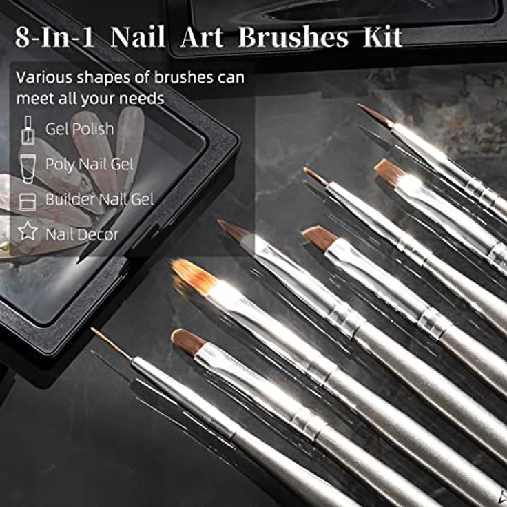 Aokitec 8 Stück Nagelpinsel Set für Gelnägel, multifunktionale Pinsel für Nailart und Nageldesign mit Doppelspitzen und langlebigen Fasern – Bild 3