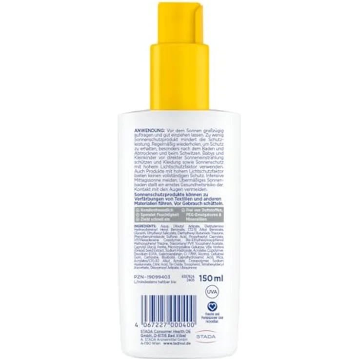 Ladival Sonnenschutz Spray LSF 50+ für trockene Haut, beruhigend mit Hyaluronsäure, 4-fach Zellschutz, wasserfest, 150ml – Bild 2