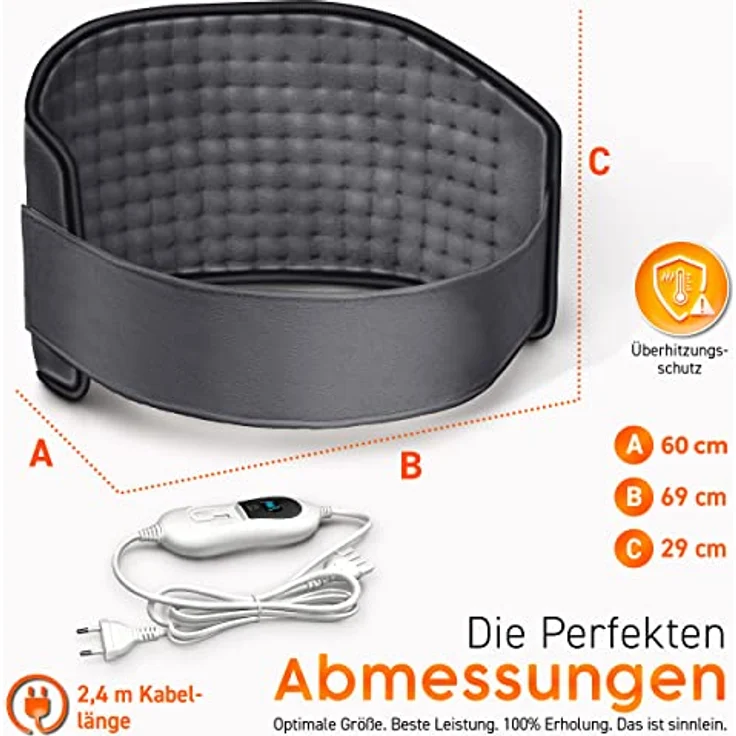 sinnlein Heizkissen elektrisch Anthrazit für Bauch und Rücken Heizgürtel mit 3 Temperaturstufen & Abschaltautomatik Wärmegürtel mit verstellbarem Band und Klettverschluss – Bild 6