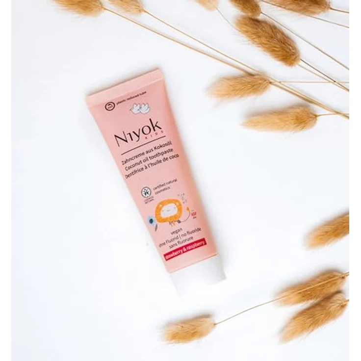 Niyok Zahnpasta Zahncreme Kids Erdbeere & Himbeere, natürliche Zahncreme mit Bio-Kokosöl, fluoridfrei, 75ml – Bild 7