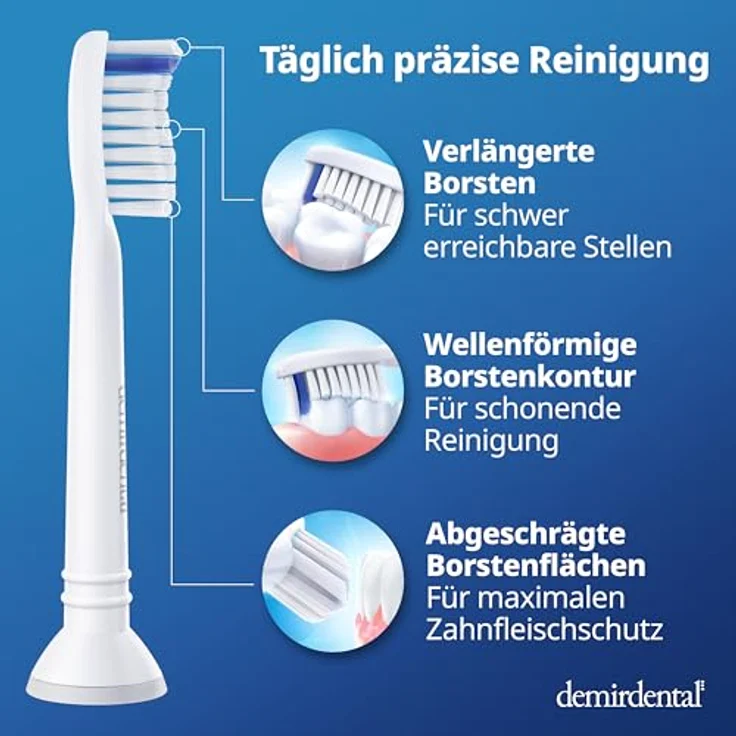 Demirdental 8er-Pack Aufsätze Extra Soft für Philips Sonicare Zahnbürstenaufsatz ProResults, HX6058e Ersatzbürsten designed in Berlin, extra Weiche Borsten  – Bild 4