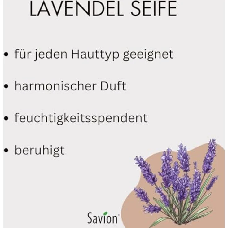 SAVION Lavendel Körperseife, mit Lavendelöl und Lavendelblüten, Vegan, Palmölfrei, 80g – Bild 3
