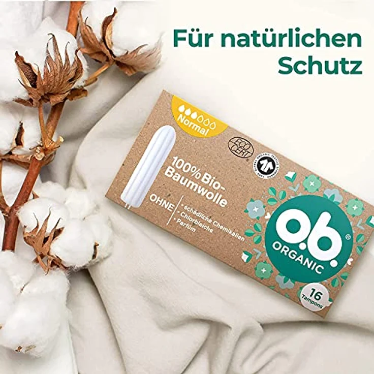 o.b. Organic Normal, Bio Tampons für mittlere bis stärkere Tage aus 100% Bio Baumwolle für natürlichen Schutz (4 x 16 Stück) – Bild 3