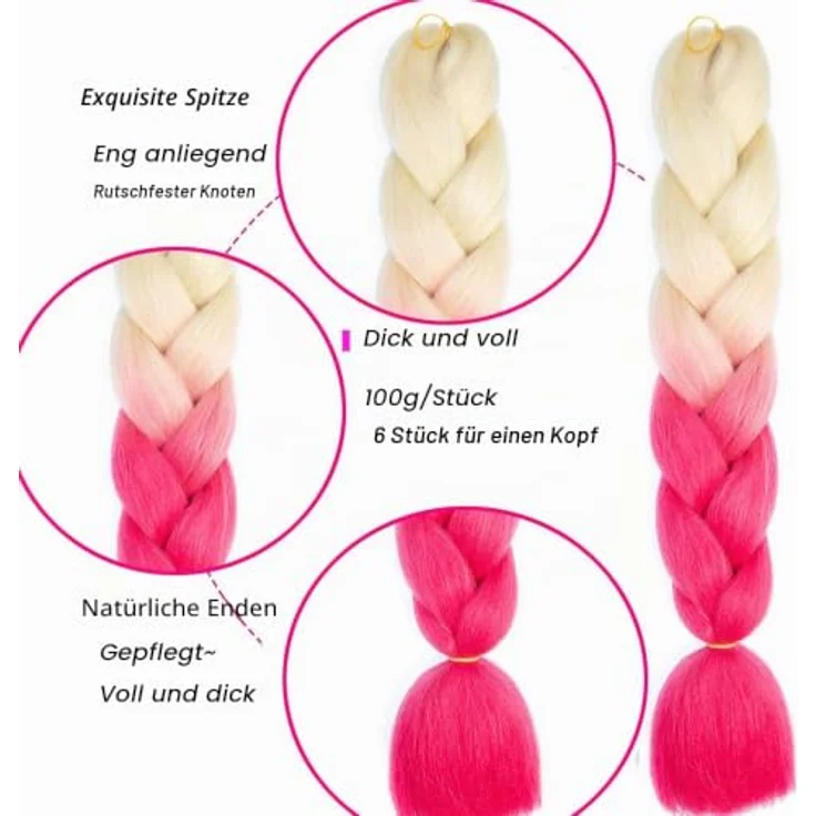 Shangxiu Braids Extensions, 24" Kunsthaar in Blond-Pink, hitzebeständige Faser zum Einflechten – Bild 3