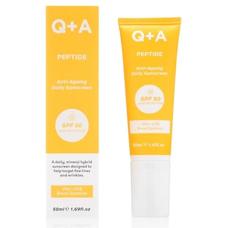Q+A Peptide schützende Gesichtscreme SPF 50, 50 ml, UVA/UVB Schutz gegen Hautalterung, für alle Hauttypen