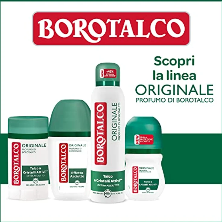 Borotalco, Original Roll-On Deodorant mit Mikropuder, schweißabsorbierend, ohne Alkohol, weiche und feuchtigkeitsspendende Haut, Borotalkus-Duft, Deodorant für Damen und Herren - 6 Flaschen à 50 ml – Bild 5