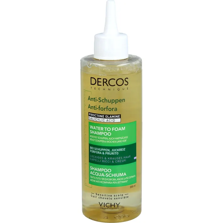 Vichy Dercos Water to Foam Shampoo, 200 ml, Stärkungsshampoo gegen Schuppen mit Salicylsäure