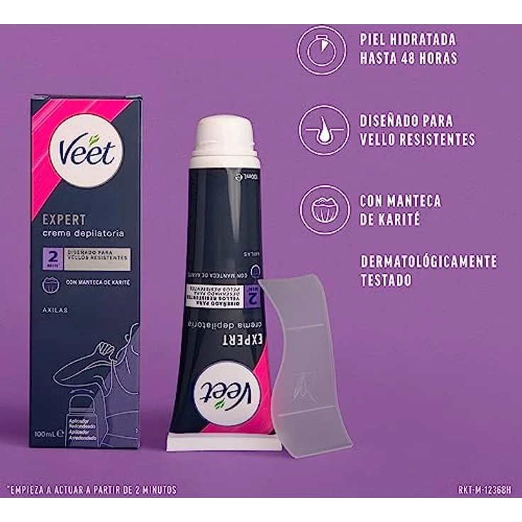 Veet Expert Haarentfernungscreme für Damen, Roll-On Applikator mit Sheabutter, 100 ml - Wirkt in 2 Minuten, 48 Stunden Feuchtigkeitsschutz, dermatologisch getestet – Bild 2