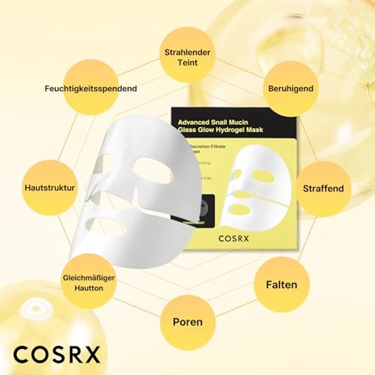 Cosrx Advanced Snail Mucin Glass Glow Hydrogel Mask, 3er-Set (34 g), intensiv hydratisierende Gesichtspflege, Glass Skin-Finish, Anti-Aging, für alle Hauttypen – Bild 4