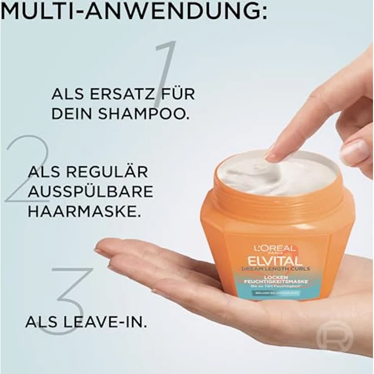 L'Oreal Paris Elvital Dream Length Locken Feuchtigkeitsmaske, 300ml mit 10% Lockenkomplex für intensive Feuchtigkeit und Sprungkraft – Bild 4