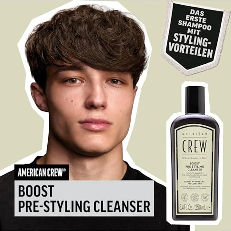 AMERICAN CREW Boost Pre-Styling Shampoo, 250 ml, Volumenshampoo für Männer, veganes Haarshampoo für feines, dünnes oder plattes Haar, Pre-Haarstyling für mehr Volumen & Fülle – Bild 2