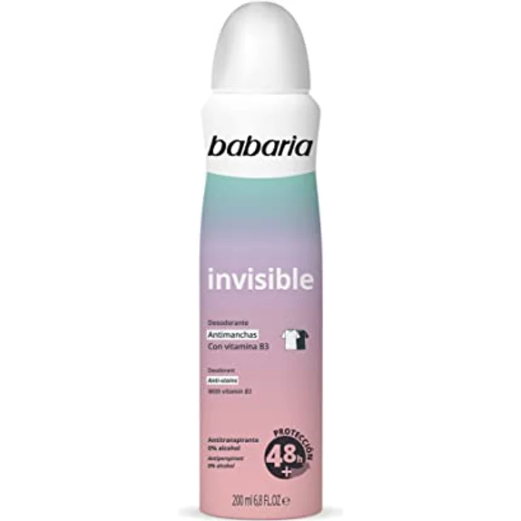Babaria Desodorante Spray Invisible 200Ml, 72H Deospray ohne Flecken, verbessertes Design