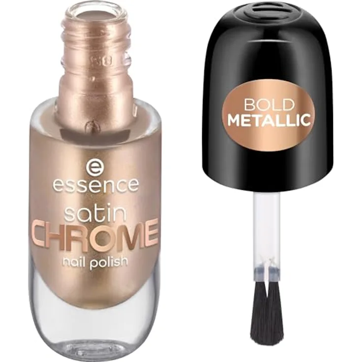 essence cosmetics satin CHROME nail polish, Nr. 01 Gold, abdeckend, hochpigmentiert, metallisch, vegan, 1er Pack (8ml)
