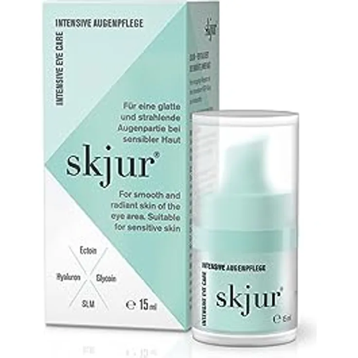 Skjur intensive Augenpflege. Die perfekt abgestimmte Feuchtigkeitspflege für eine glatte Augenpartie mit Ectoin, Glycoin, Hyaluron und SLM, vegane Skincare für jeden Tag, 15ml