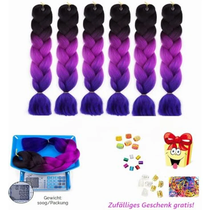 Shangxiu Braids Extensions Lila, 6 Stücke Jumbo Haarverlängerungen, 24 Zoll, synthetisches, weich und langlebig – Bild 4