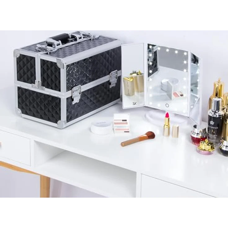 Yaheetech Kosmetikkoffer, abschließbar mit 3-lagiger Struktur, inkl. 2 Schlüssel, geräumiger Make-up Organizer für Friseure und Maskenbilder – Bild 4